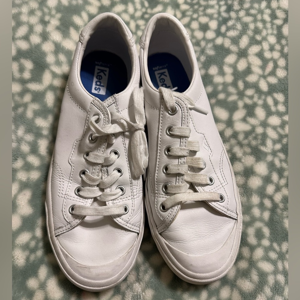 Kids white leather slip on shoes